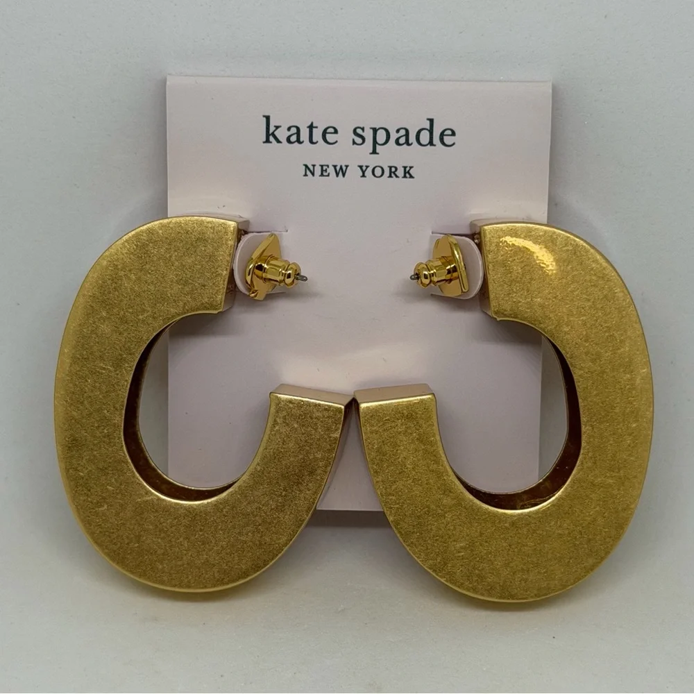 NEW‎ Kate Spade Urban Jungle C-Shaped Hoop Earrings Worn Gold Chunky Dust Bag